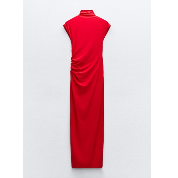 NWT Zara Woman Red Fluid Back Knot Dress Size L Large - Picture 3 of 10